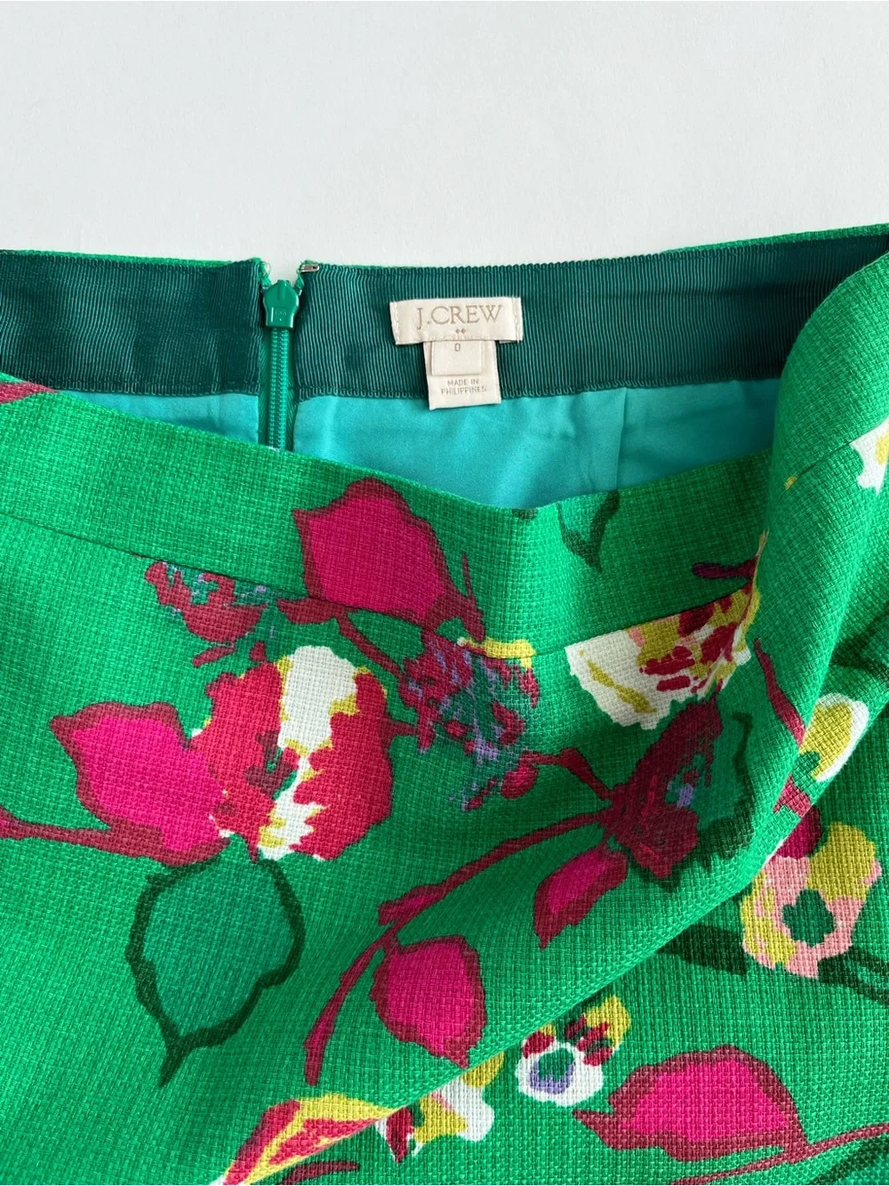 J. Crew Green Floral Pencil Skirt with Pink Accents